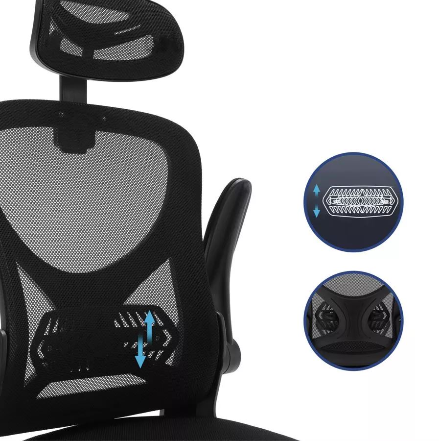 כיסא מנהלים יוקרתי דגם HI-TECH עם ידיות מתכווננות ומשענת ראש בצבע שחור מתצוגה ועודפים