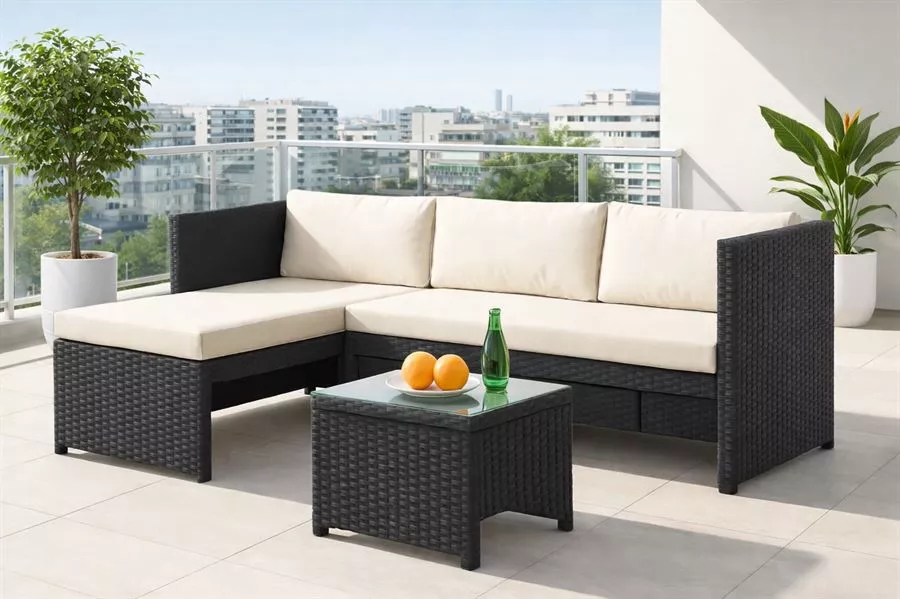 מערכת ישיבה פינתית לחצר דגם SANTA MONICA צבע שחור במכירה מוקדמת 45 ימי עסקים