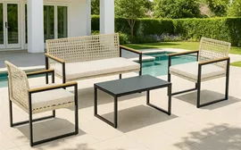 סט ריהוט גינה יוקרתי דגם Santa Monica צבע בז' אפור מתצוגה ועודפים home-star