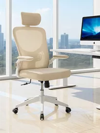 כסא מנהלים עם ידיות מתכווננות ומשענת ראש דגם XP-32 צבע לבן-חאקי במכירה מוקדמת 21 ימי עסקים home-star