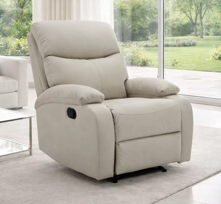 כורסת טלוויזיה מרופדת עם ריקליינר דגם Austin צבע אפור בז' ***במכירה מוקדמת 30 ימי עסקים