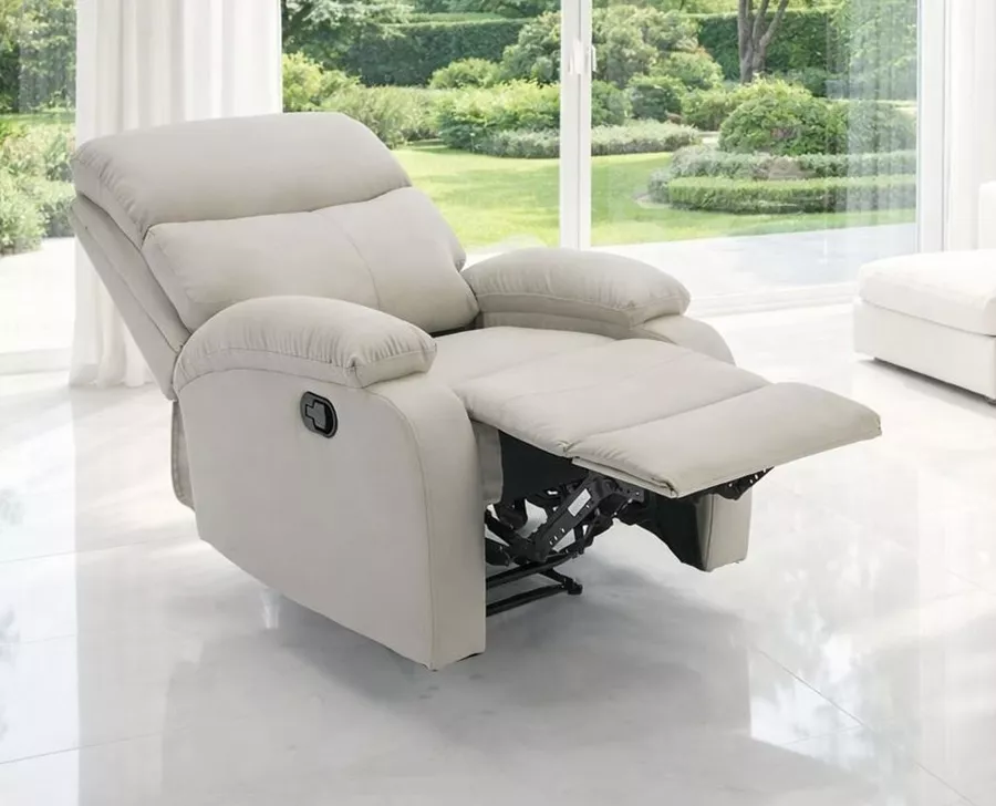 כורסת טלוויזיה מרופדת עם ריקליינר דגם Austin צבע אפור בז' ***במכירה מוקדמת 30 ימי עסקים