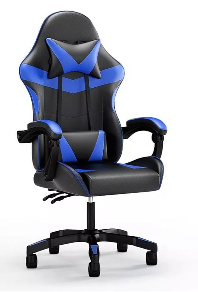 כסא גיימינג איכותי דגם PRO12 עם גב גבוה בצבע שחור כחול מתצוגה ועודפים