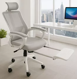 כסא מנהלים יוקרתי עם הדום נשלף דגם XP-50 צבע לבן אפור מתצוגה ועודפים home-star