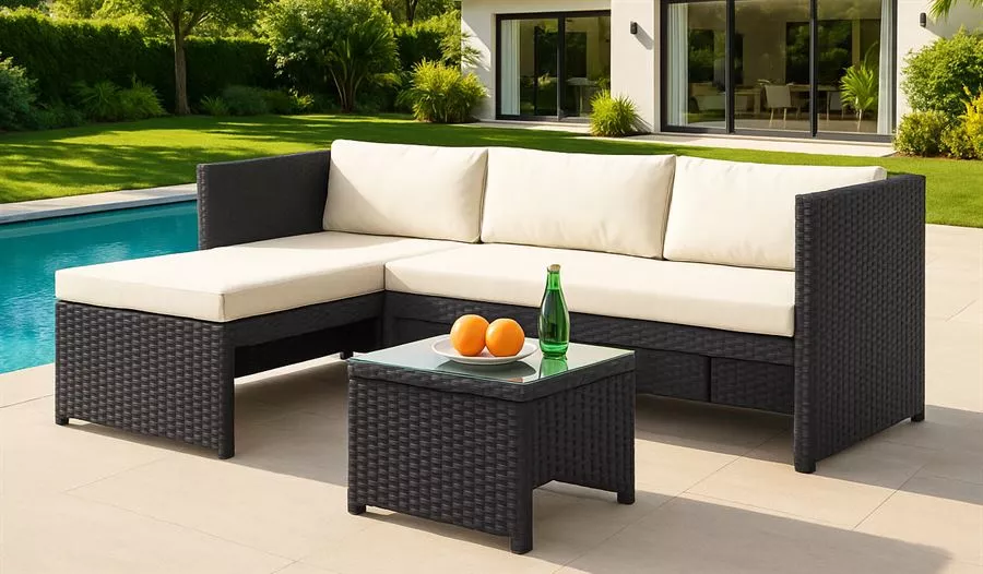 מערכת ישיבה פינתית לחצר דגם SANTA MONICA צבע שחור במכירה מוקדמת 45 ימי עסקים