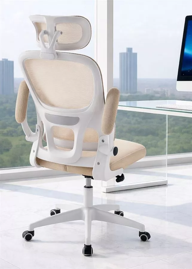 כסא מנהלים עם משענת גב וידיות מתכווננות דגם XP-40 צבע בז' לבן במכירה מוקדמת 14 ימי עסקים