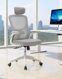 כסא מנהלים עם ידיות מתכווננות ומשענת ראש דגם XP-32 צבע לבן-אפור מתצוגה ועודפים home-star